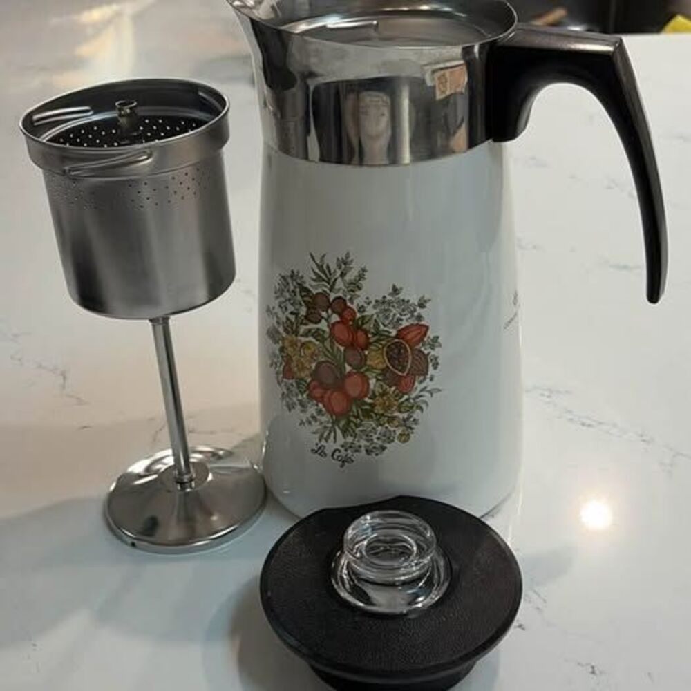 Vintage Corning Ware Le Café Spice of Life 10 Cup Percolator P-149-8 Complete